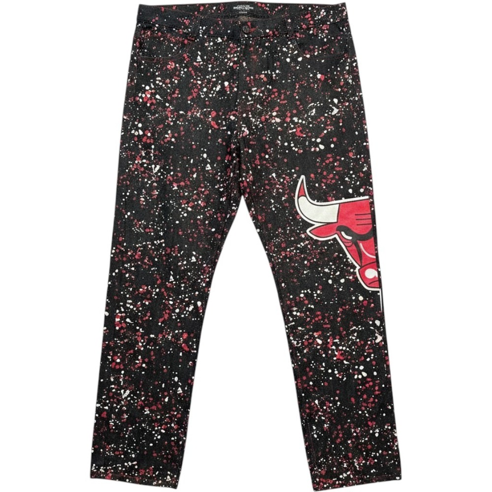 Diamond Stash Jeans Mens Chicago Bulls Splatter Paint Graphic Denim Black‎